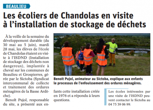 Beaulieu : Les écoliers de Chandolas en visite à l'ISDND