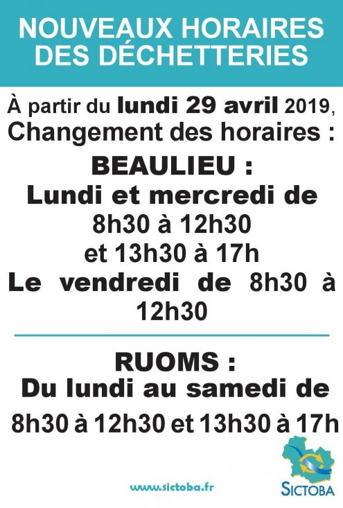 Déchetteries Beaulieu-Ruoms annonce horaires