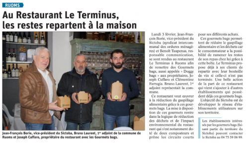 200205 Dauphiné Libéré "Au Restaurant Le Terminus, les restes repartent à la maison"