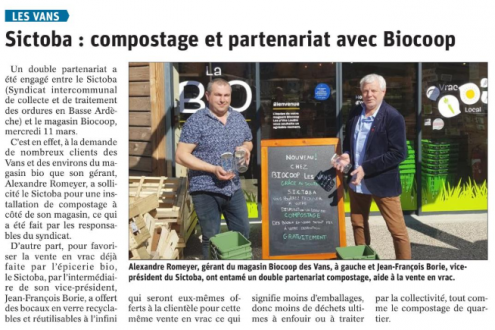 200314 Dauphiné Libéré SICTOBA : compostage et partenariat avec Biocoop