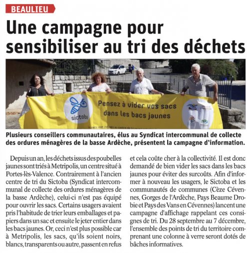 220924 Dauphiné Libéré Campagne sensibilisation tri des déchets